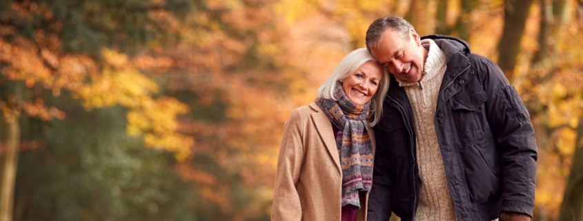 Loving Senior Couple on a walk in the woods